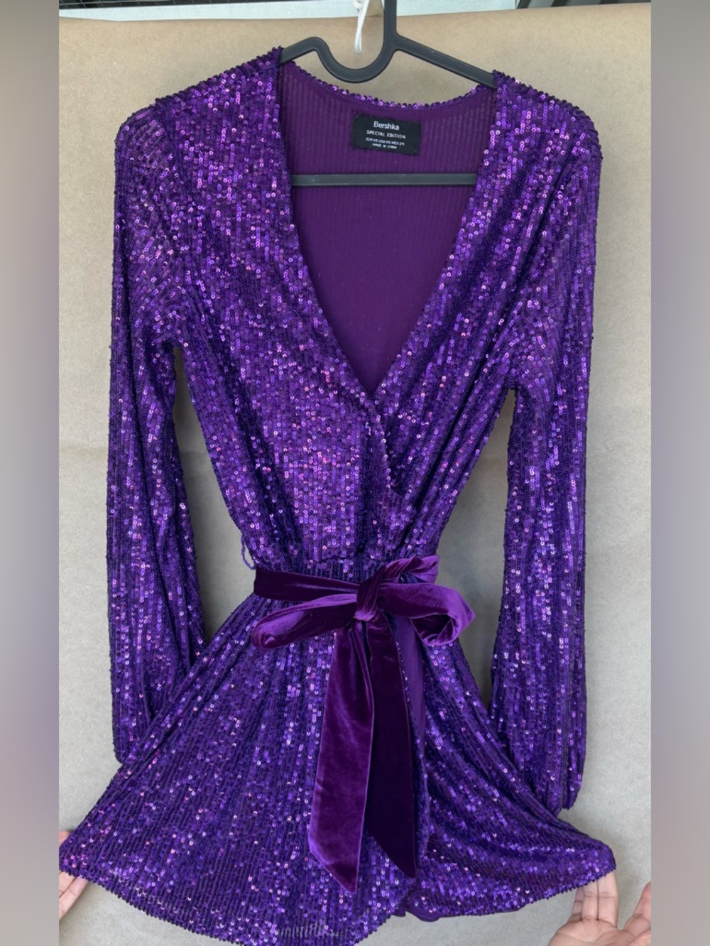 Bershka Purple Sequin Top with Black Label Detail